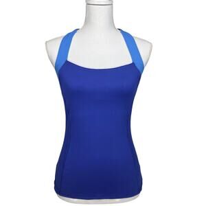 ALO YOGA RACERBACK ATHLETIC TANK TOP – WOMEN’S MEDIUM – BLUE COLORBLOCK